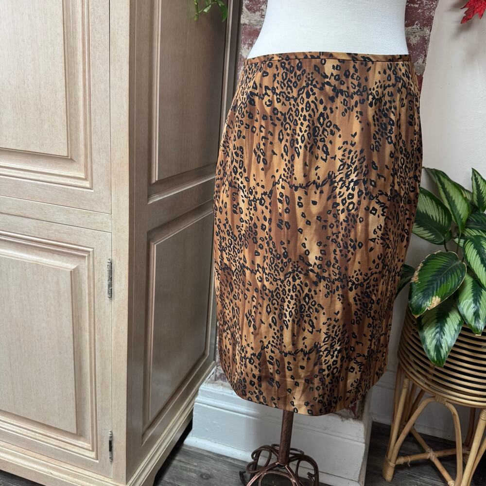 Vintage 90s Y2K Leopard Print Midi Skirt Medium